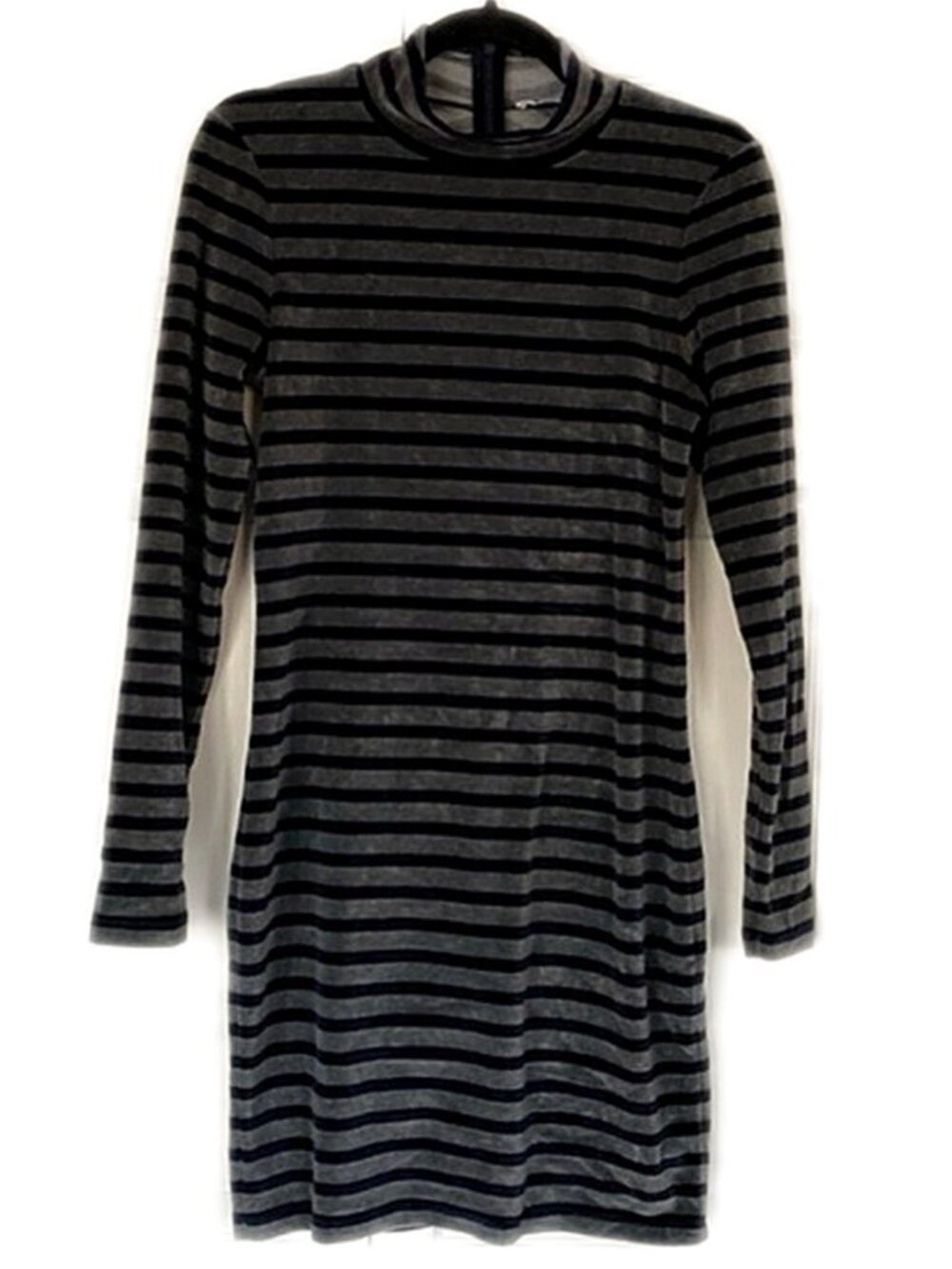 Alexander Wang Gray Navy Stripe Velour Mini Turtleneck Dress size Small